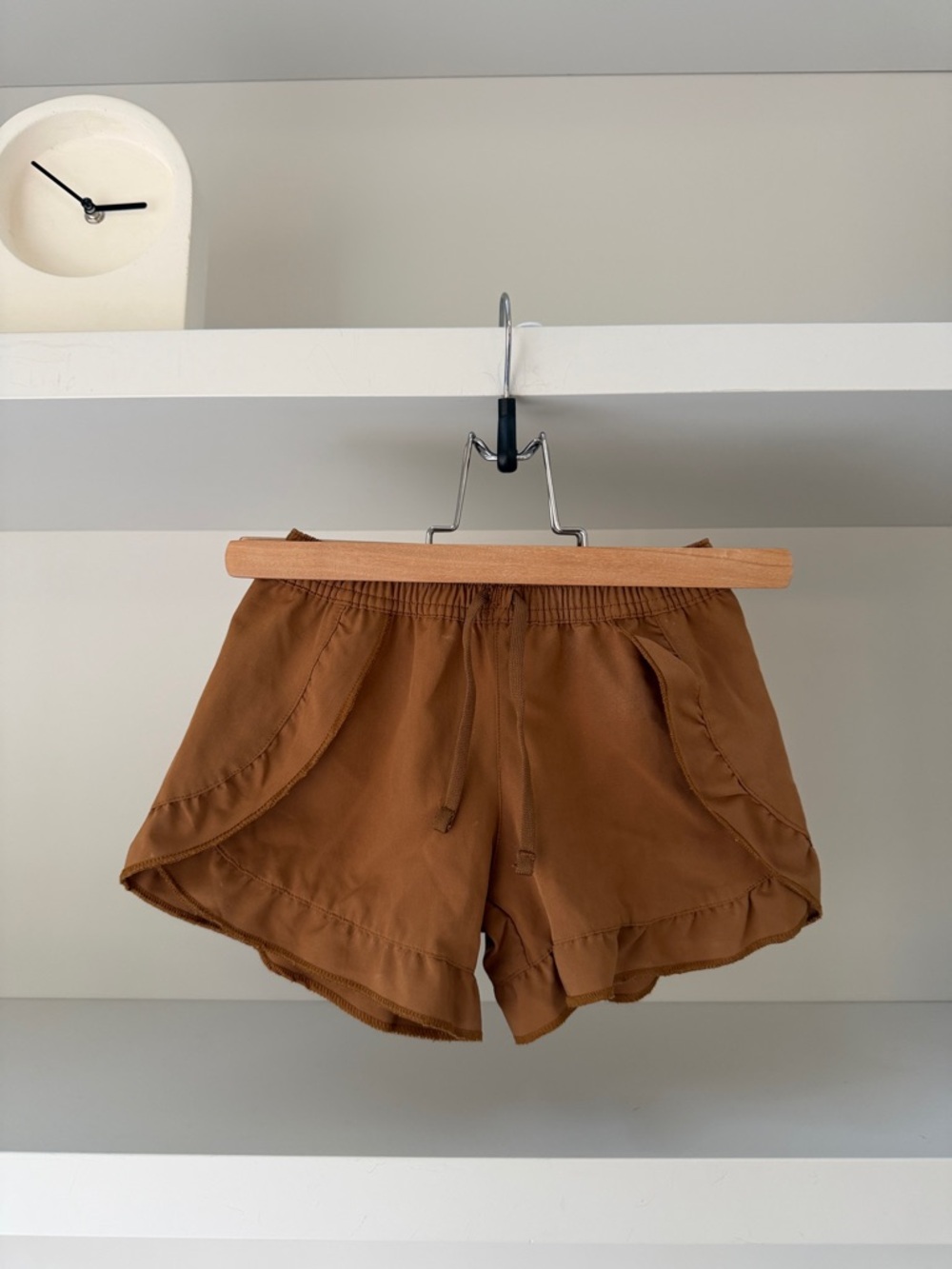Jamie Kay Chestnut Ruffle-Hem Drawstring Shorts